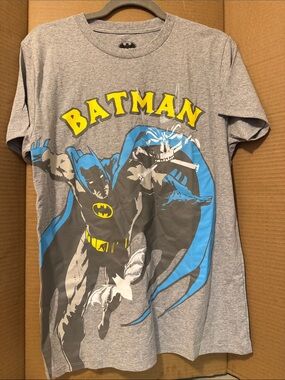 DC Heather Gray Batman Logo Tee with Yellow Accents